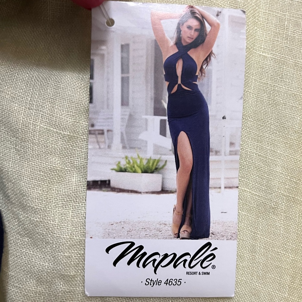 Mapale Navy Maxi Dress Vacation Resort Beach Cruise Sexy Size Medium NWT - Picture 8 of 9